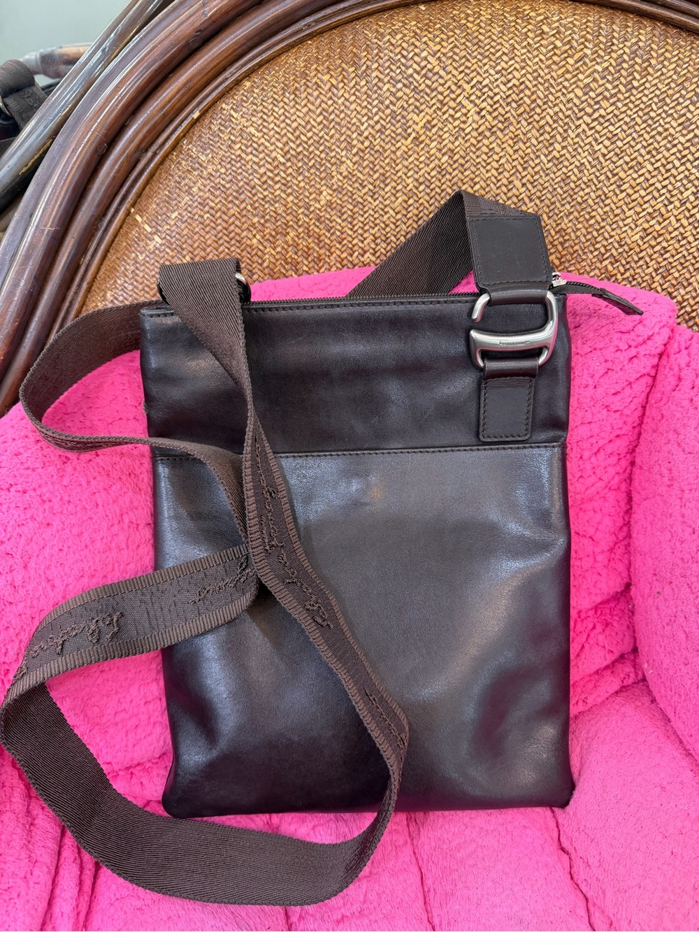 Salvatore Ferragamo Dark Brown Leather Crossbody Bag